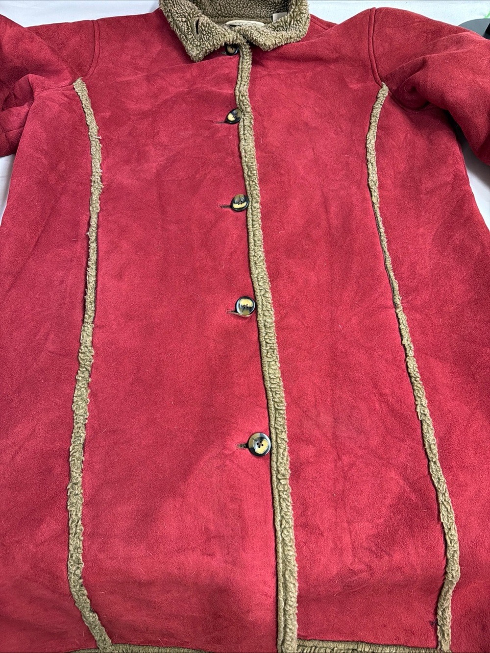 L.L. Bean Red Teddy Jacket with Tan Trim